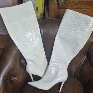 INC International Concepts White Croc-Embossed Heeled Boots